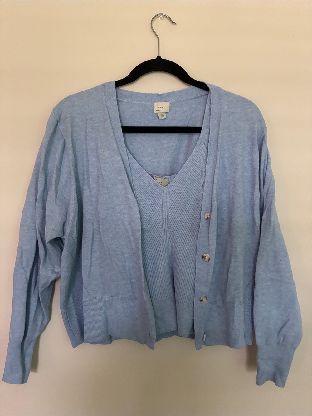 a new day Light Blue Cardigan and V-Neck Sweater Set